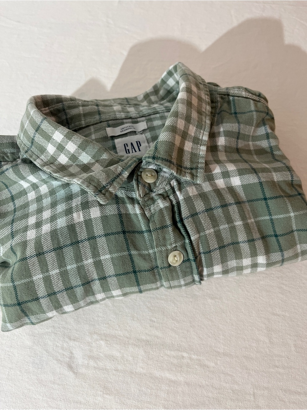 GAP Men's Sage and White Plaid Button-Down Shirt